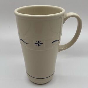 Longaberger Vitrified pottery tall mug woven traditions cream and blue design